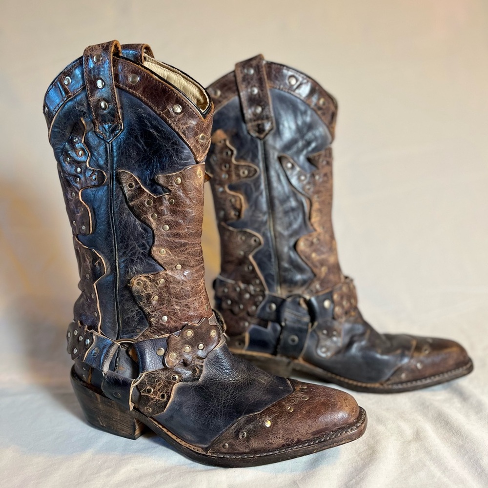 BED|STU Rubic studded distressed leather Cobbler Series cowboy boots - Size 6.5